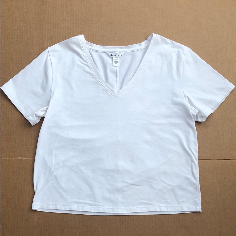 ATHLETA White V-neck Cropped Tee Size M